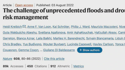 Article on challenge of unprecedented floods and droughts in risk management published in Nature featured image